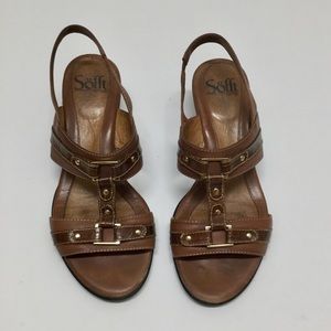 Sofft 7.5 Wedge Strappy Sandals Brown Croc leather